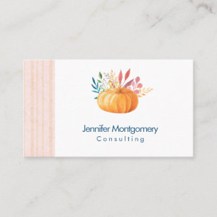 Orange Pumpkin on Pink and Gold Stripes Business Card