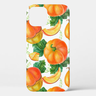 Orange pumpkin on white background. Seamless patte iPhone 12 Case