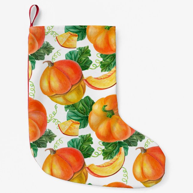 Orange pumpkin on white background. Seamless patte Small Christmas Stocking (Front)