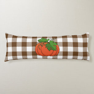 Orange Pumpkin on White Brown Chequered Pattern Body Cushion