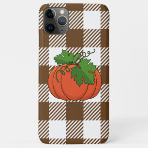 Orange Pumpkin on White Brown Chequered Pattern iPhone 11 Pro Max Case