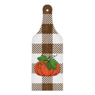 Orange Pumpkin on White Brown Chequered Pattern Cutting Board