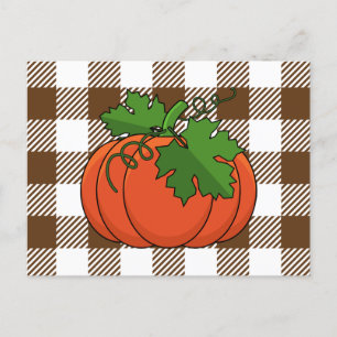Orange Pumpkin on White Brown Chequered Pattern Postcard