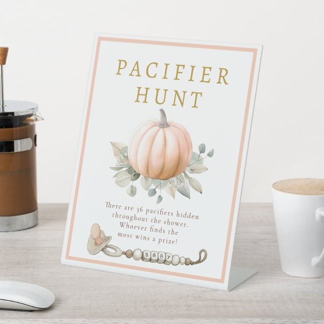 Orange Pumpkin Pacifier Hunt Baby Shower  Pedestal Sign (In SItu)