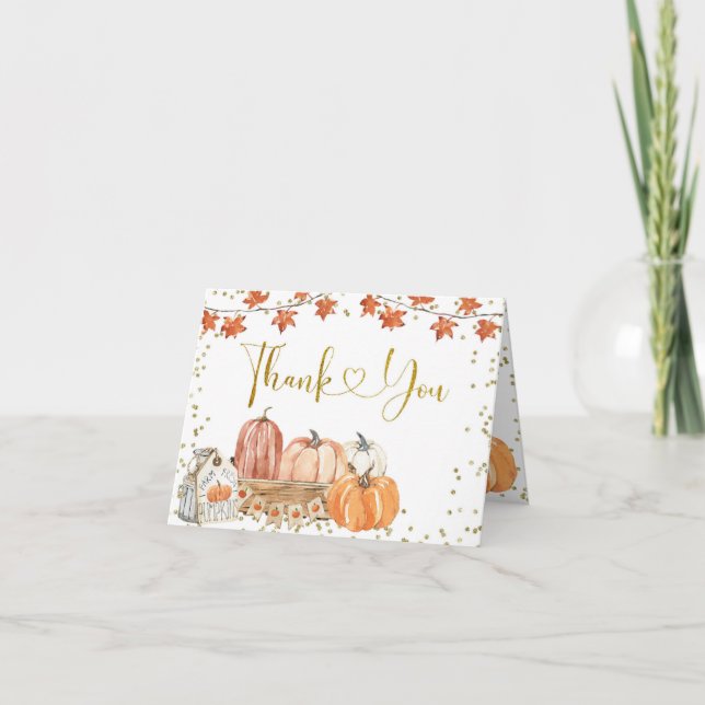 Orange Pumpkin Patch Autumn Birthday Thank You Card (Front)
