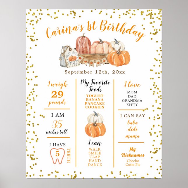 Orange Pumpkin Patch Autumn First Birthday Sign (Front)
