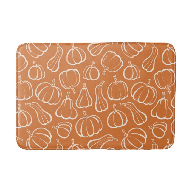Orange Pumpkin Pattern Fall Autumn Halloween Decor Bath Mat (Front)