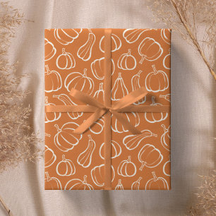 Orange Pumpkin Pattern Fall Autumn Halloween Party Wrapping Paper