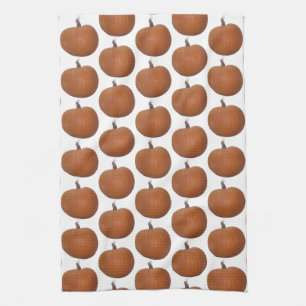 Orange Pumpkin Photo Cutout Tiled on White Tea Towel