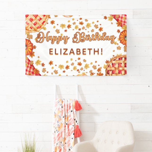 Orange Pumpkin Pie Fall Happy Birthday Party Banner (Insitu)