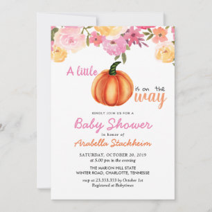Orange Pumpkin Pink Floral   Baby Shower Invitation