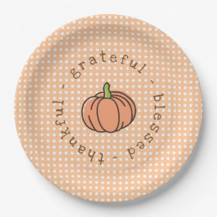 Orange Pumpkin Polka Dot Thanksgiving Dinner Paper Plate