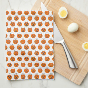 Orange Pumpkin Polka Dots Halloween Trick-or-Treat Tea Towel