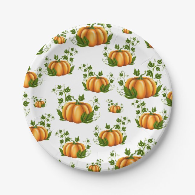 Orange Pumpkin Rustic Country Birthday Party Paper Plate (Front)