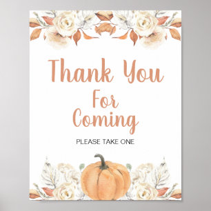 Orange Pumpkin Rustic Floral Thank you for coming Poster