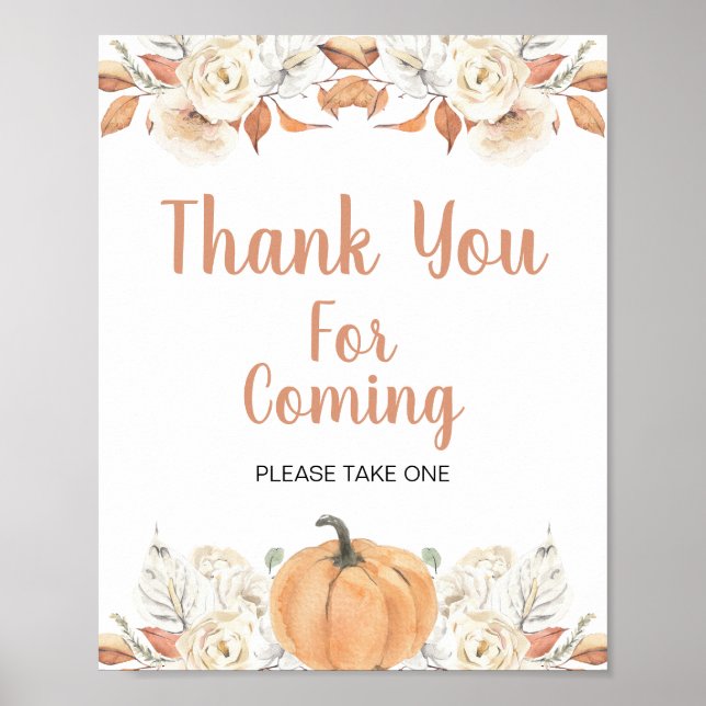 Orange Pumpkin Rustic Floral Thank you for coming Poster (Front)