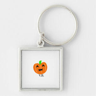 Orange pumpkin scary eyes halloween add name key ring