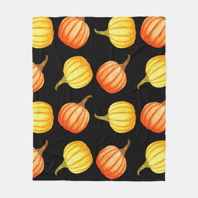 Orange Pumpkin: Seamless Watercolor Pattern. Fleece Blanket (Front)