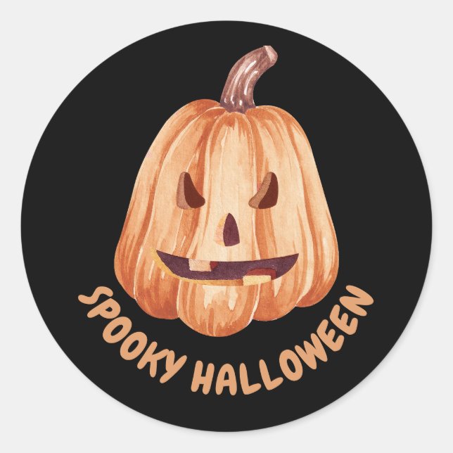 Orange Pumpkin Spooky Halloween  Classic Round Sticker (Front)