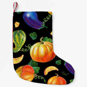Orange pumpkin, Striped zucchini, blue eggplant on Small Christmas Stocking