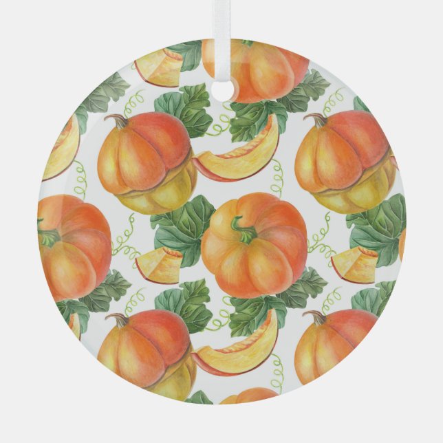 Orange Pumpkin: Summer-Autumn Vegetable Pattern. Glass Tree Decoration (Front)