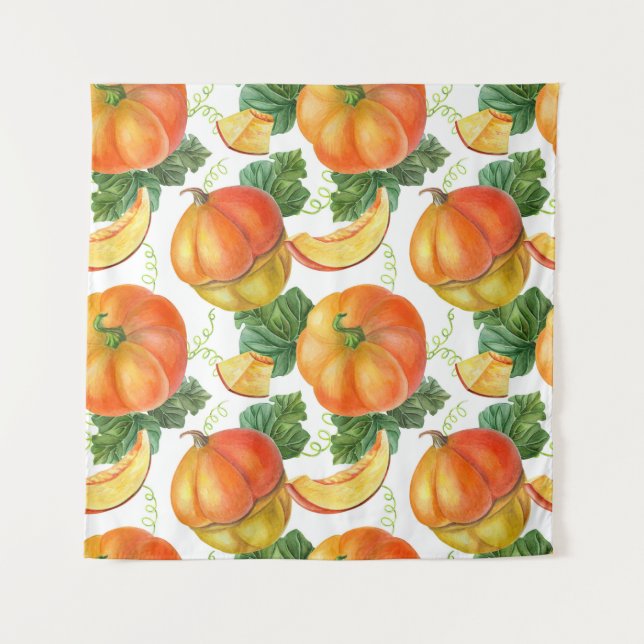 Orange Pumpkin: Summer-Autumn Vegetable Pattern. Tapestry (Front)