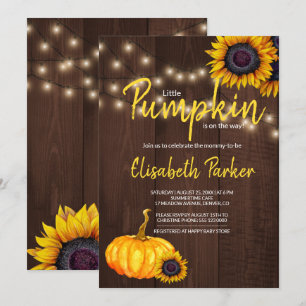 Orange Pumpkin Sunflowers Barn Wood Baby Shower Invitation