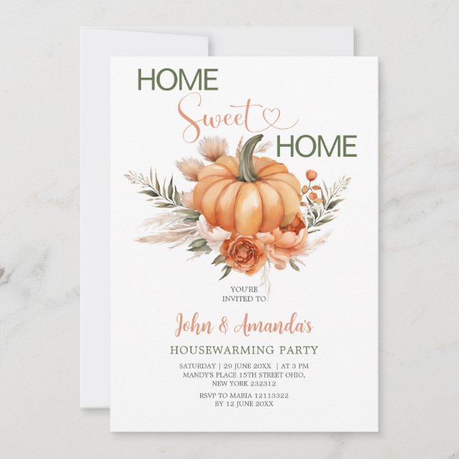 Orange Pumpkin Sweet Home Boho Housewarming Party Invitation (Front)
