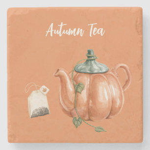 Orange Pumpkin Teapot Tea Stone Coaster