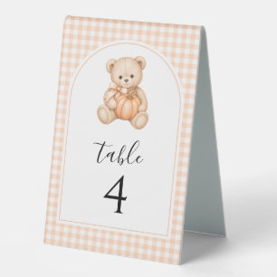 Orange Pumpkin Teddy Bear Baby Shower Table Number