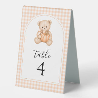 Orange Pumpkin Teddy Bear Baby Shower Table Number