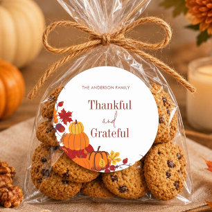 Orange Pumpkin Thankful & Grateful Thanksgiving Classic Round Sticker