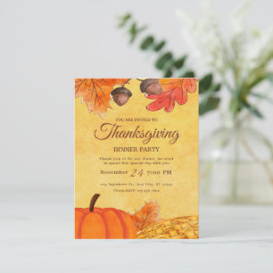 Orange Pumpkin Thanksgiving dinner party Printable Invitation