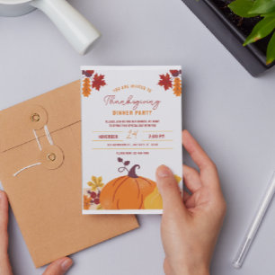 Orange Pumpkin Thanksgiving dinner party Printable Invitation