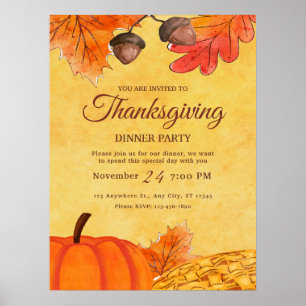 Orange Pumpkin Thanksgiving dinner party Printable Poster