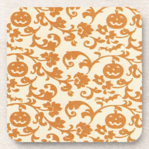 Orange Pumpkin Vines Cork Coaster