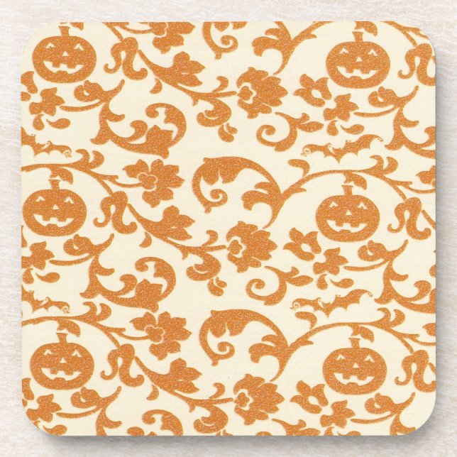 Orange Pumpkin Vines Cork Coaster (Front)