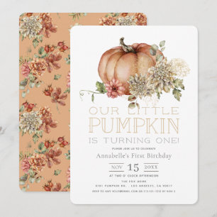 Orange Pumpkin & White Dahlia 1st Birthday Invitation
