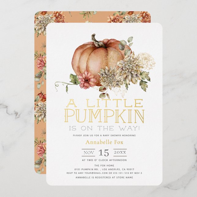 Orange Pumpkin & White Dahlia Baby Shower (Front/Back)
