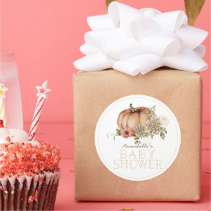 Orange Pumpkin & White Dahlia Baby Shower Classic Round Sticker