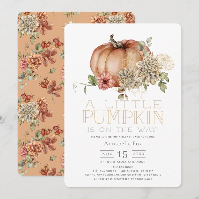 Orange Pumpkin & White Dahlia Baby Shower Invitation (Front/Back)