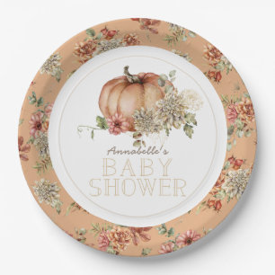 Orange Pumpkin & White Dahlia Baby Shower Paper Plate