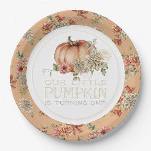 Orange Pumpkin & White Dahlia Birthday Paper Plate