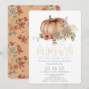 Orange Pumpkin & White Dahlia Virtual Baby Shower Invitation