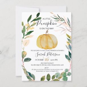 Orange Pumpkin Wreath Gender Neurtral Baby Shower Invitation