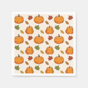 Orange Pumpkins And Autumn Fall Leaves Pattern Napkin