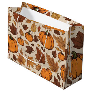 Orange Pumpkins and Autumn Leaves  Large Gift Bag