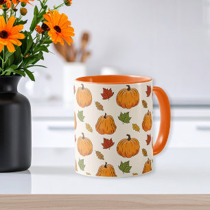 Orange Pumpkins And Autumn Leaves Pattern Mug