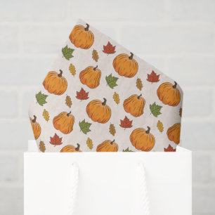 Orange Pumpkins And Autumn Leaves Pattern Tissue Paper