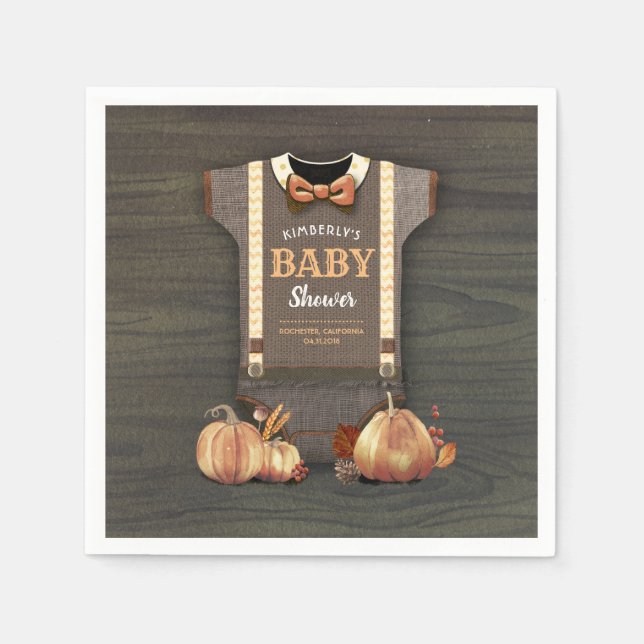 Orange Pumpkins and Bodysuit Fall Baby Shower Napkin (Front)